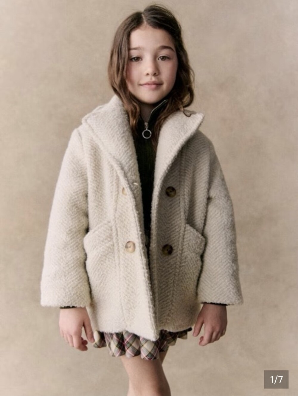 Sezane Taupe Pea Coat for Kids 100%wool with Lining, Non Itchy, Like New